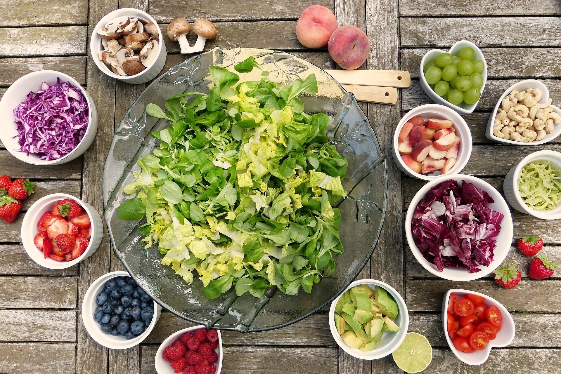 salad bowl and toppings for mindful eating