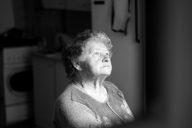 elderly woman in sunlight